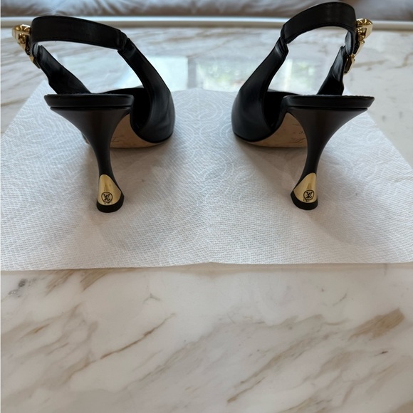 Louis Vuitton Black Slingback Heels with Gold Accents - Picture 2 of 3